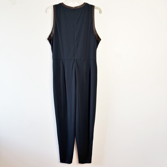 Lauren Ralph Lauren Navy Tie-Front Jersey Sleeveless Jumpsuit Brown Trim XL - Picture 6 of 11